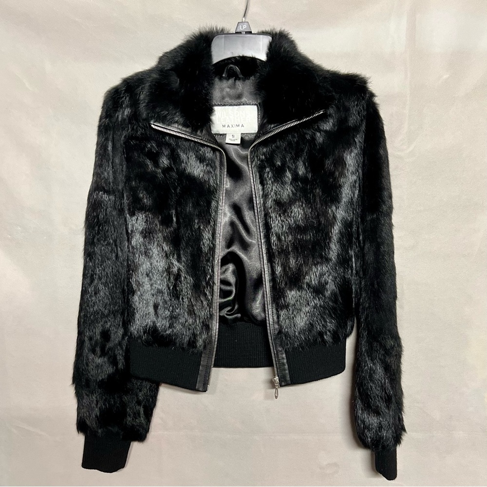 Wilsons Leather Maxima Black Rabbit Fur jacket Size S